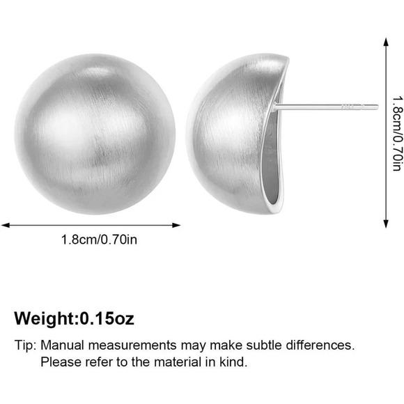 Women Stud  Earrings Half-ball Mattle Gold Sliver Studs 14K Brushed Button - Picture 4 of 7